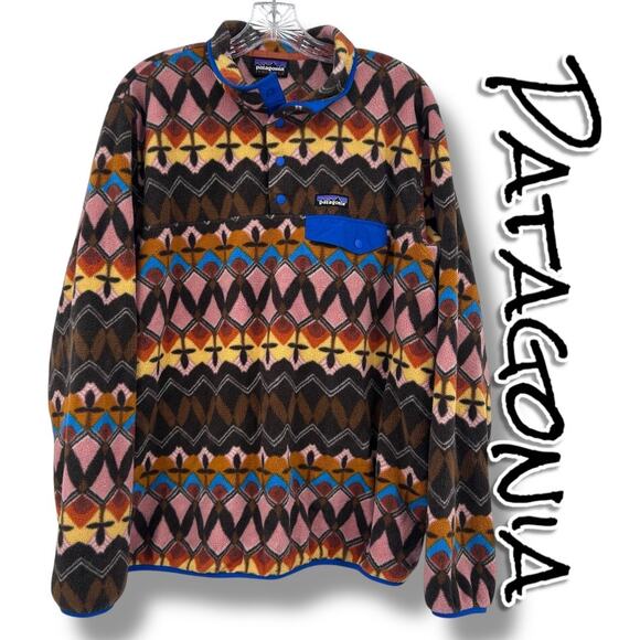 Patagonia Lightweight Synchilla Snap-T Fleece Companions Big Anthos Womens Sz XL - Picture 1 of 13